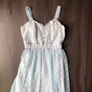 VTG 70s Handmade Prairie Dress S/XS Baby Blue Lace Gunne Style Retro Cottage